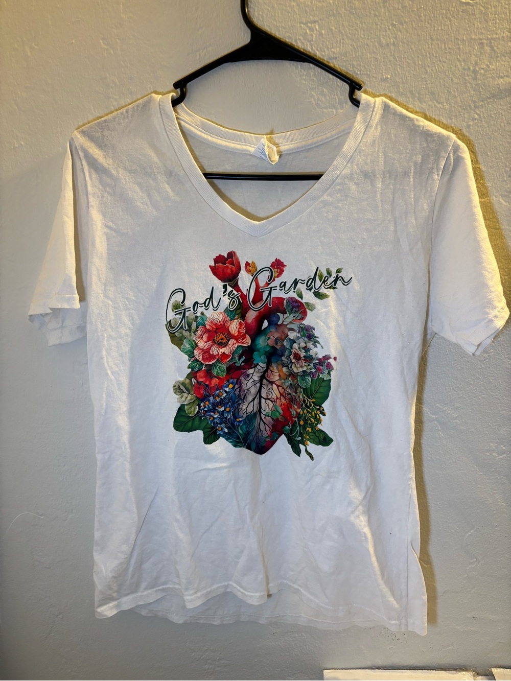 White V-Neck Floral Graphic Tee - "God's Garden"